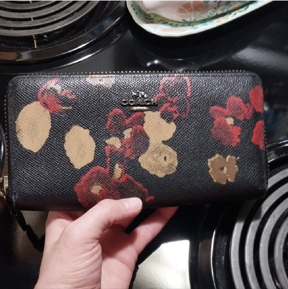 Coach Black and Red Floral Wallet